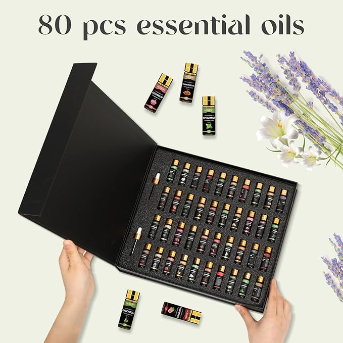 Essential Oil Set 80 Pcs - 100% Natural Essential Oils Kit-Perfect for Diffuser, Humidifier, Massage,Soap, Candle Bath Bombs Making, 80 * 5ML(0.17oz), Christmas Gift for Aromatherapy Lover