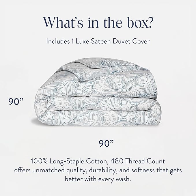 Brooklinen Luxury Sateen Duvet Cover - 100% Cotton, Full/Queen Size in Oyster Blue with Extra-Long Corner Ties and Button Closure - Best Full/Queen Duvet Covers
