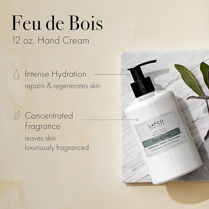 LAFCO New York Hand Cream, Feu de Bois - 12 oz - Restores & Repairs Skin - All Skin Types - Hypoallergenic, Synthetic Free & Cruelty Free - Made in Italy