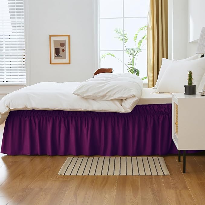 MEILA Full Bed Skirt, Wrap Around Ruffle Bed Skit for Full Beds with 14 inch Drop, Elastic Dust Ruffles Easy Fit Wrinkle & Fade Resistant, Purple