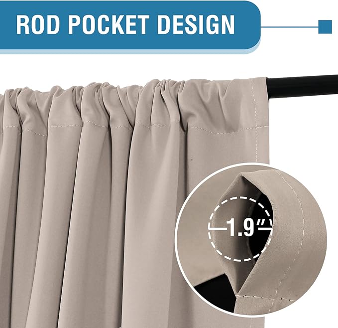 H.VERSAILTEX 100% Blackout Curtains for Bedroom 42 Inches Wide Thermal Insulated Blackout Curtains 84 Inches Long Rod Pocket Curtains for Living Room with Black Liner 2 Panels Set, Natural Sand