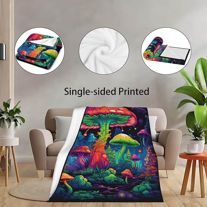 Mushroom Throw Blanket | Mushroom Gifts for Women and Men | Lightweight Fleece Home Decor for Living and Bed Room, 50×60 Inches, Machine Washable, No-Pilling