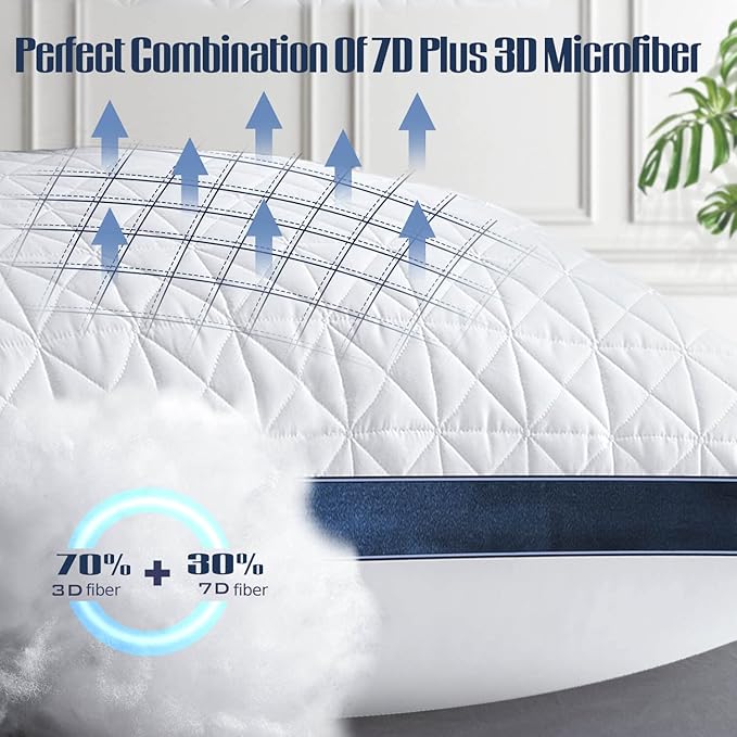 Pillows Standard Size Set of 2 Cooling Hotel Luxury Bed Pillows for Sleeping 2 Pack, Supportive Breathable Down Alternative Gusset Standard Pillow for Back Stomach or Side Sleepers