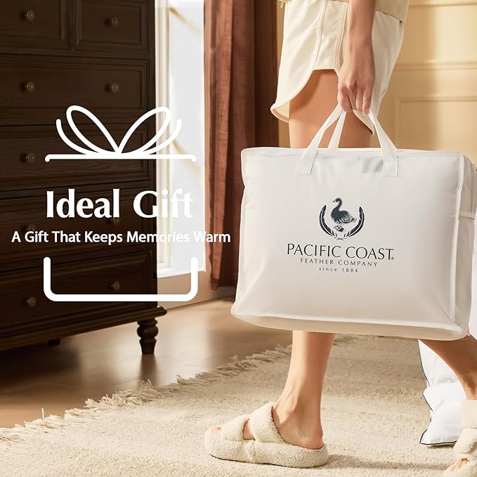 Pacific Coast Goose Feather Down Fiber Comforters Full Size, Extra Fluffy White Duvet Insert, Ultra-Soft, Breathable, All Season Hotel Luxury Bedding Comforters, 8 Corner & Center Loops (82"x86")