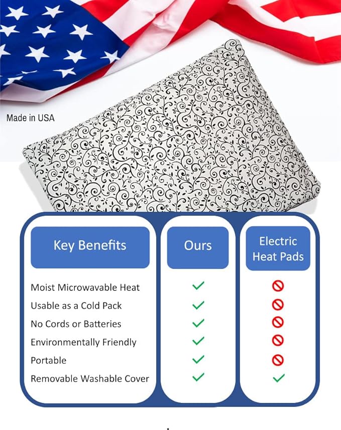 Microwavable Corn Filled Heating Pad and Cold Pack/Washable 100% Cotton Cover (Vines - Black and White, 7.5in W x 11in L)