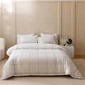 KAREVER White Grid Comforter Queen Women Navy Blue Square Lines Checkered Bedding Set Queen White Plaid Comforter Queen Size