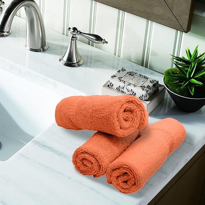 Luxury Hotel & Spa Towel Turkish Cotton Washcloths - Coral - Dobby Border - Set of 6