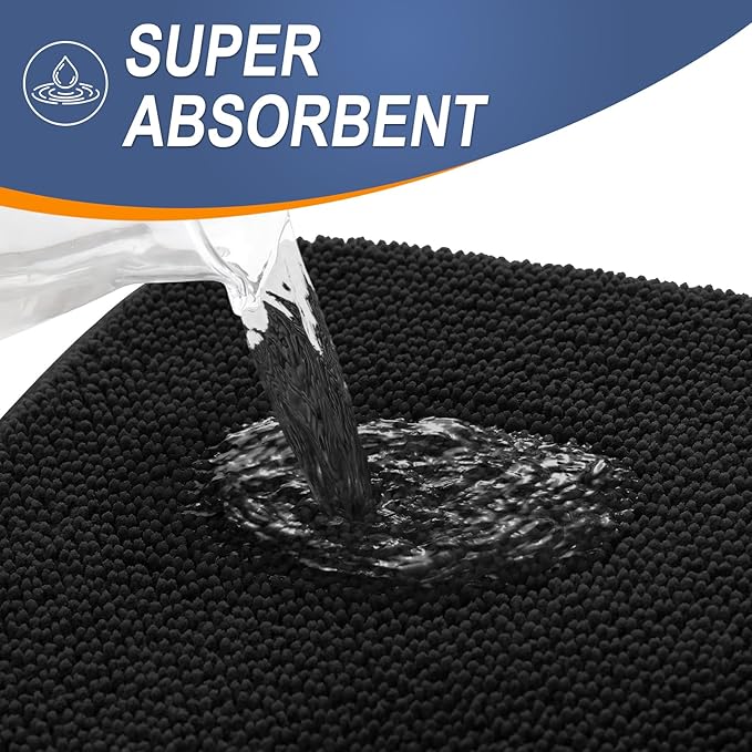 OLANLY Thick Memory Foam Bath Mat Rug 30x20, Extra Soft Absorbent Bathroom Rug, Quick Dry Bath Mats, Non-Slip, Machine Washable Carpet for Bathroom, Tub and Shower, Home Decor Accessories, Black