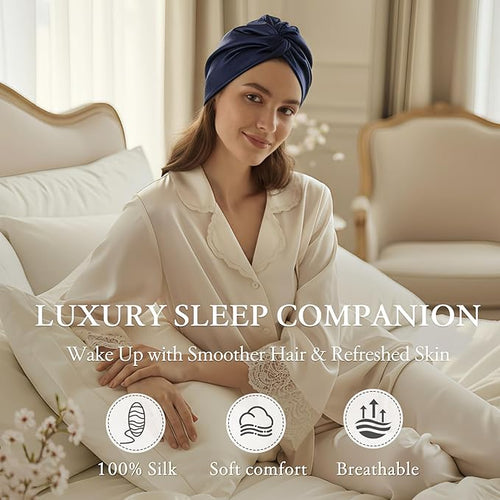 100% Mulberry Silk Bonnet for Sleeping, Adjustable Tie Closure for Women, Breathable Hair Wrap for Hair Protection