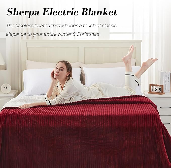 Westinghouse King Size Heated Blanket, Soft Flannel to Sherpa Reversible Electric Blanket King Size with 10 Heating Levels & 1-12 Hours Auto Shut Off, Machine Washable, (100" x 90", Red)