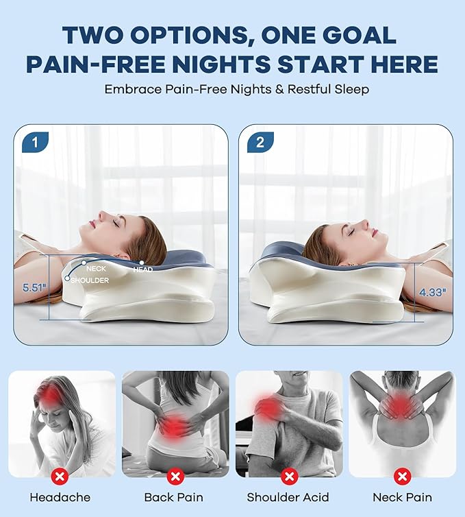 DONAMA Cervical Pillow for Neck and Shoulder,Contour Memory Foam Pillow,Ergonomic Neck Support Pillow for Side Back Stomach Sleepers with Pillowcase-King Size