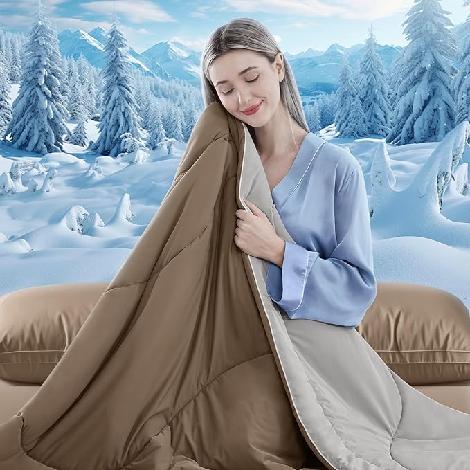 Cooling Comforter King Size, Double-Sided Cooling Blanket for Hot Sleepers & Night Sweats, Arc-Chill Q-Max > 0.4 Breathable Ice Blanket, Lightweight Cold Comforter (108''x90'', Brown)
