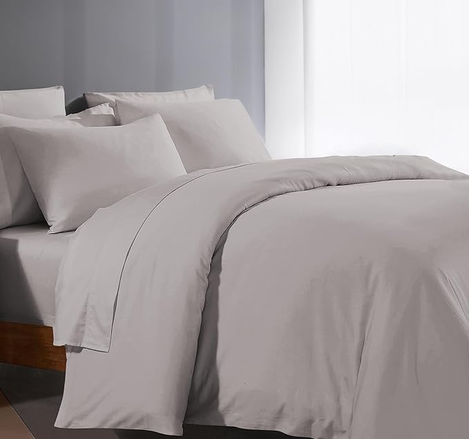Oversized King Duvet Cover 1000 Thread Count 100% Egyptian Cotton for Comforter Solid Pattern Quality Breathable Long Lasting Sateen Weave Silver Grey Quilt Duvet Cover - 1 Piece Set