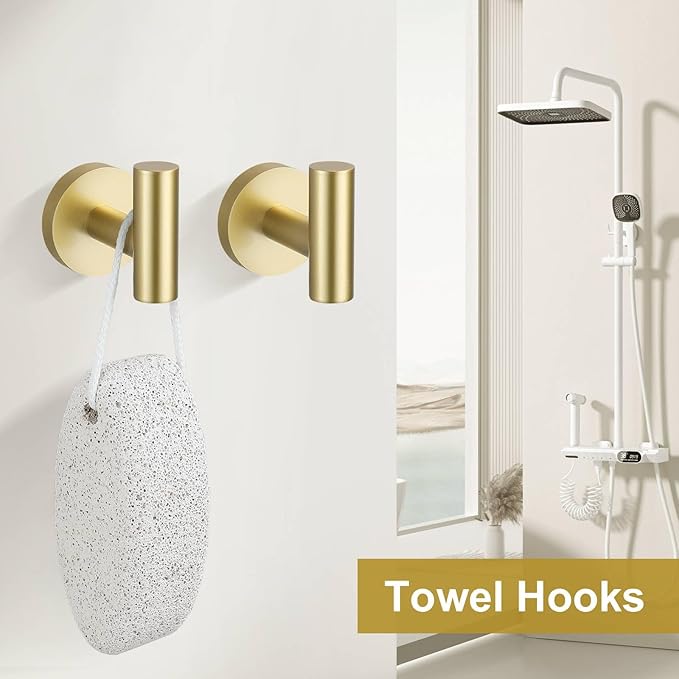 5 Pieces Brushed Gold Towel Bar Set, Upgraded Round Bathroom Hardware Accessories Set, Toilet Paper Holder Towel Holder Set for Bathroom Stainless Steel Wall Mounted 23.6Inch