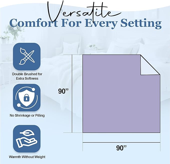 Thermee Micro Flannel Full/Queen Size Blankets, Lightweight All Seasons Cozy Blanket, Throw Blankets for Home and Living Room, Comfy & Soft Blanket for Couch, Machine Wash, No Pilling - Lilac