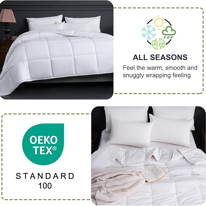 YOUR MOON Luxurious All Season Wool Comforter Twin Size 100% Natural Australian Wool Duvet, Hypoallergenic Premium Filled Comforter, Noiseless Jacquard Rayon Derived from Bamboo Shell(White)