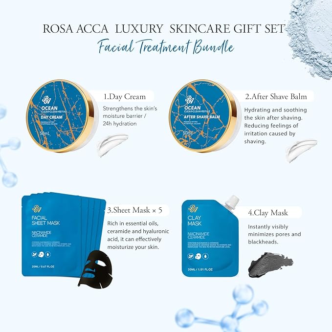 21 Pcs Men Facial Skin Care Set, Luxury Bath & Beard Gift Set for Men, Spa & Self-Care Gift, Clay Mask, Cleanser, Beard Oil, Cologne Present, Birthday, Christmas, Valentines, Father Day, Boyfriend