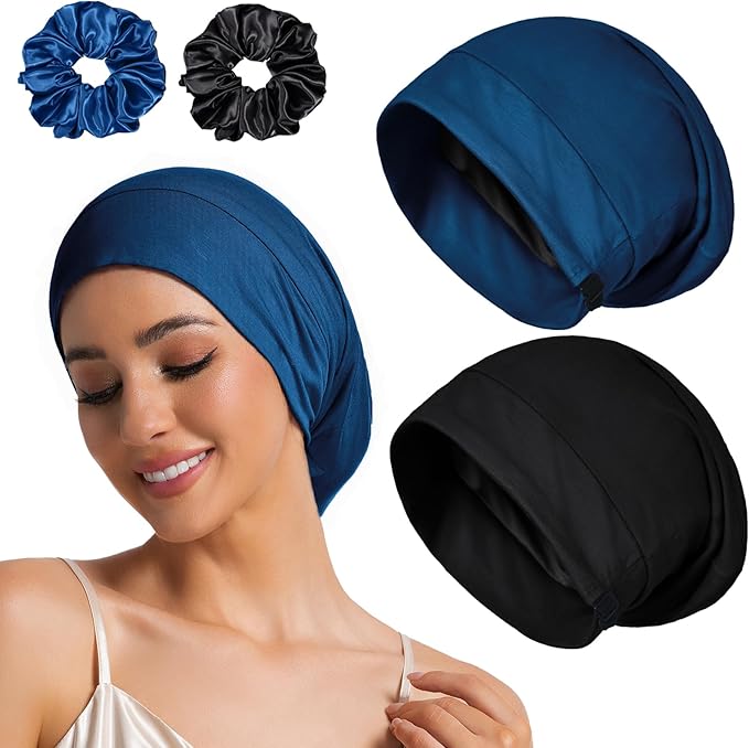 Sleep Cap Bonnet for Sleeping Black Women Men, Adjustable Cooling Lining Bonnets for Curly Hair Wrap Braids Beanie Night Hat