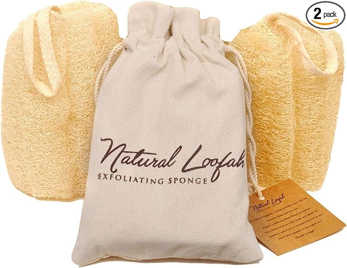 CraftsOfEgypt Natural Loofah Sponge – Egyptian Luffa Body Scrubber Pack of 2 for Men & Women, Natural Bath & Shower Loofah Exfoliator, All Natural Loofah Sponges for Face Back & Body, 6" x 6"