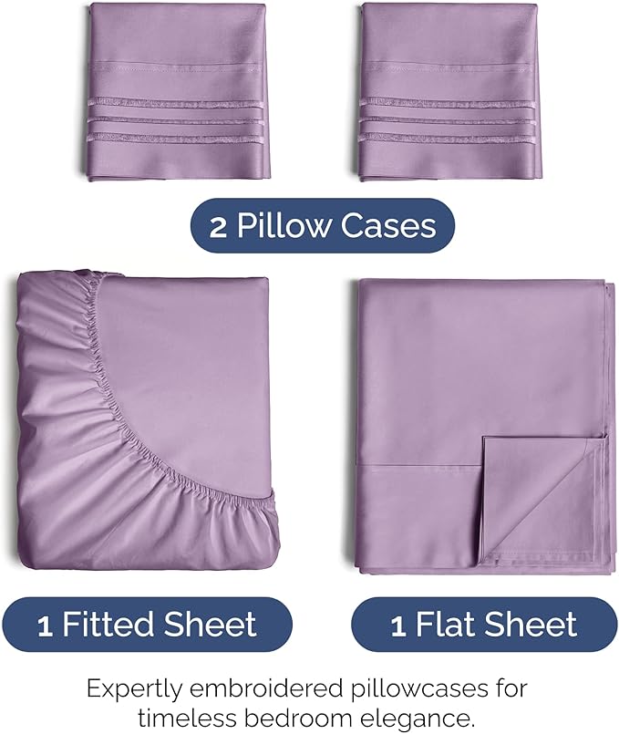 King Size 4 Piece Sheet Set - Extra Soft, Breathable And Cooling Sheets - Hotel Luxury Durable Bed Sheets for Women & Men - Deep Pockets, Easy-Fit & Wrinkle-Free Sheets - Lilac Oeko-Tex Bed Sheet Set