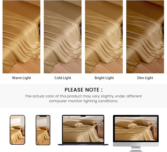 THXSILK 100% Pure Mulberry Silk Duvet Cover Set 3 Piece, 6A+ Grade Luxury Soft Bedding Silk Sheets for Hair and Skin, 1 Pcs Quilt/Comforter Cover with 2 Zippered Pillowcases (Metallic Gold, King)