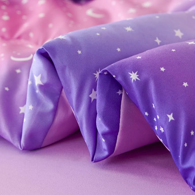 URBONUR 6Pcs Glitter Comforter Set for Girls Full Size Colorful Gradient Galaxy Bedding Set Kids Teen Comforter Sets Bed in A Bag Full (Purple Blue)