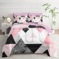 Twin Size Comforter Set - 7 Piece Pink & Gray Triangle Geometric Bedding, Ultra Soft Microfiber, Modern Aesthetic, All Season