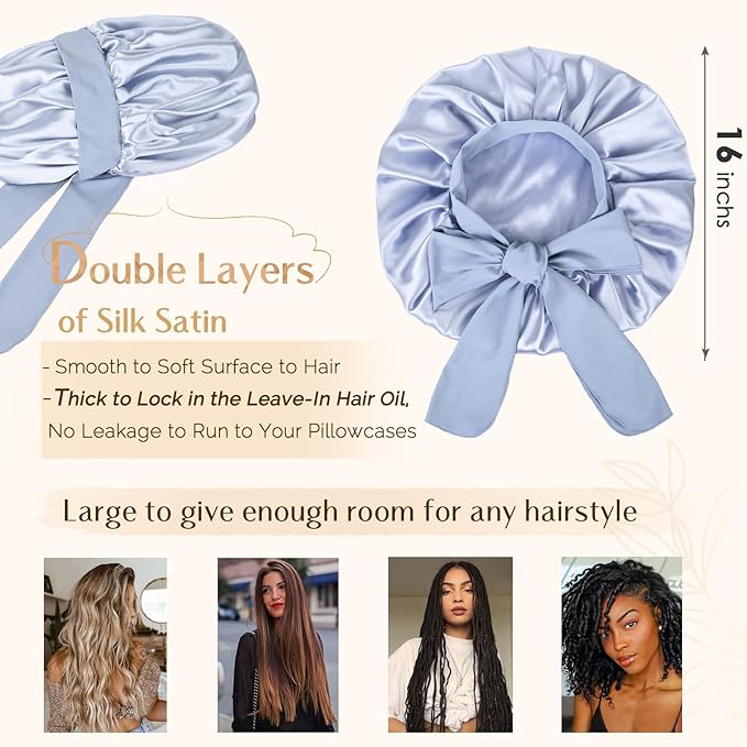 YANIBEST Silk Bonnet for Sleeping Women Adjustable Double Layer Satin Bonnet Reduce Friction Prevent Frizz Natural Curly Hair