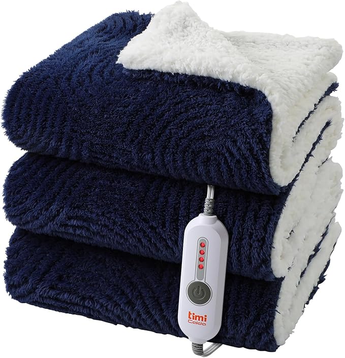 Heated Blanket Twin Size- 62"x84" Cozy Soft Jacquard Heating Blanket with 4 Heat Levels & 4 Hours Auto-Off, Jacquard Fleece, Overheating Protection, Warm Gifts, Navy