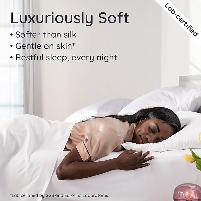 Bambaw 100% Viscose Derived from Bamboo Sheets California King Size – 4pcs Deep Pocket Cooling Sheets, Fits Up to 16'', Buttery Soft Bed Sheets, Luxury Bed Sheets California King Set (White)
