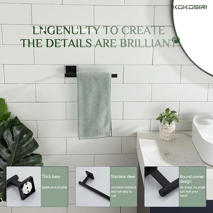 KOKOSIRI Towel Bar Matte Black Bathroom Hardware Hand Towel Rails Wall Mounted Kitchen Toilet Cabinet Paper Holder, Stainless Steel B3008BK
