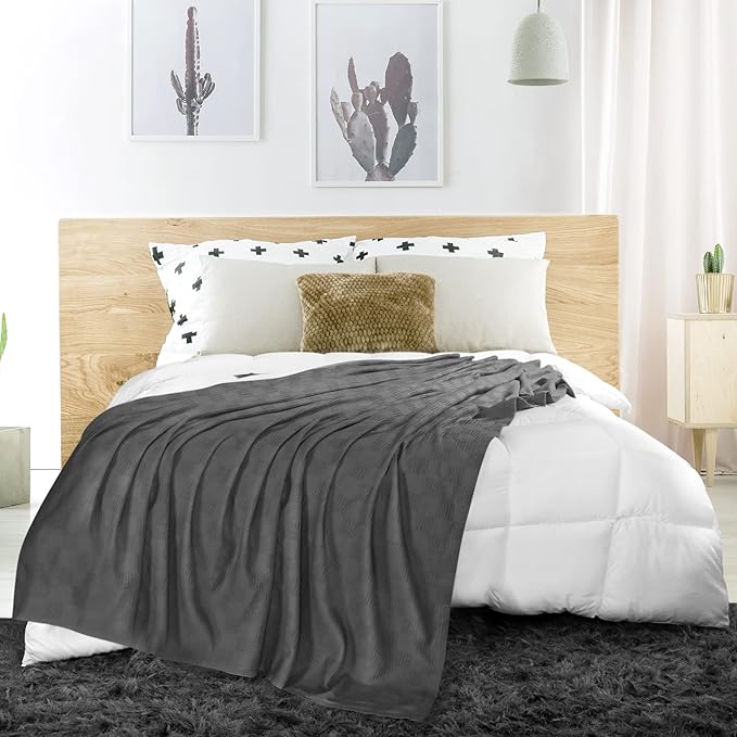 Utopia Bedding Smoke Gray 100% Cotton Blanket [Queen Size - 90x90 Inch] 350GSM Lightweight, Soft and Breathable Thermal Blanket for All Seasons