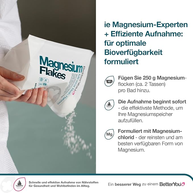 BetterYou Magnesium Mineral Bath Flakes - Mineral Bath Salts with Magnesium Chloride - Foot Bath or Body Bath Soak - Safe On Sensitive Skin - 2.3 lb
