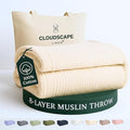 Cloud Scape Linen Extra Large 8 Layer Muslin Throw Blanket - 100% Cotton Gauze, Soft and Breathable, Winter Blanket for Couch, Sofa and Bed, Idea, 50x70, Ivory