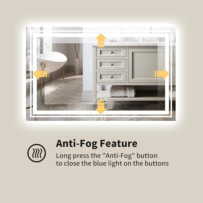 WTTY LED Bathroom Mirror 48"x32" with Back and Front Light,Modern LED Mirror for Bathroom,Dimmable Lighted Bathroom Vanity Mirror with Anti-Fog,Memory Function,Shatter-Proof,Wall Mounted