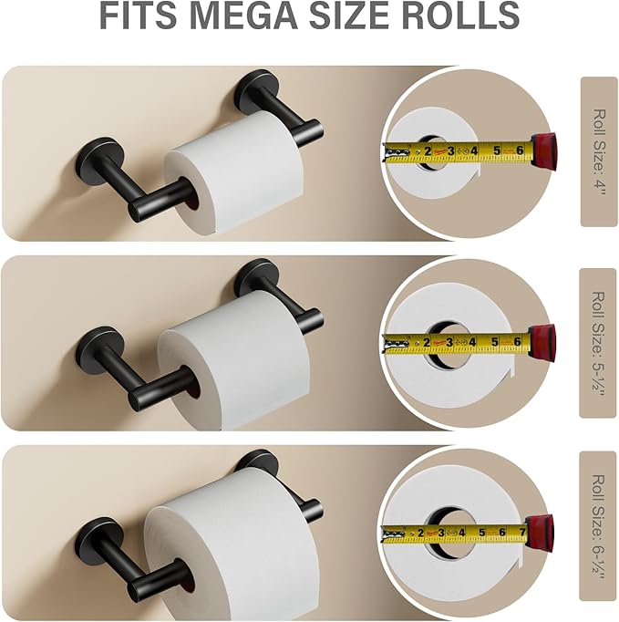 Matte Black Toilet Paper Holder, Stainless Steel Double Post Pivoting Toilet Paper Roll Holder for Bathroom Wall Mount, Commercial Toilet Tissue Dispensers, Fits for Mega Large Roll Paper