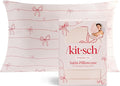 Kitsch Satin Pillowcase, Softer Than Silk Pillow Cases Queen, Cooling Pillow Covers, Satin Pillowcase w/Zipper for Hair, Skin & Quality Sleep, Wrinkle-Free & Smooth, Queen Size 19"x26" Striped Bows