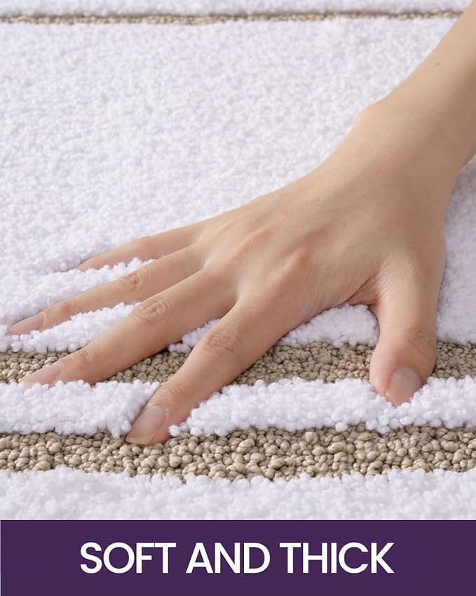 DEXI Oval Bath Mats for Bathroom, 24x36 Absorbent Bath Mat, Washable Microfiber Bathroom Rug with Non Slip Backing for Shower Floor, Beige