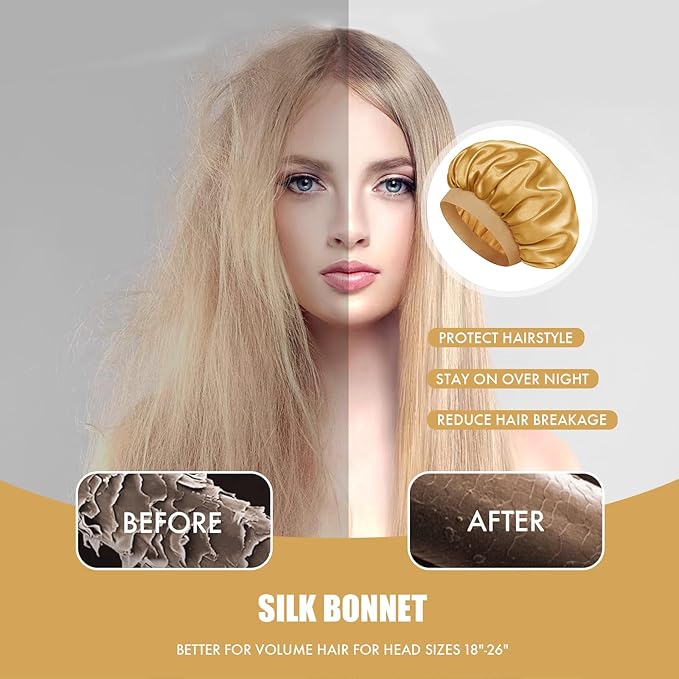 Satin Silk Bonnet for Sleeping, Double Layer Silk Sleep Cap for Men & Women, Soft Satin Lined Bonnet for Curly Hair