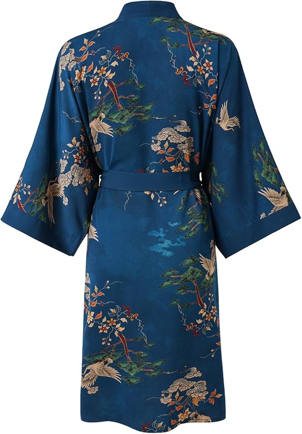 Ledamon Women's Kimono Short Robe for Women - Pocket Floral Bathrobe Nightgown