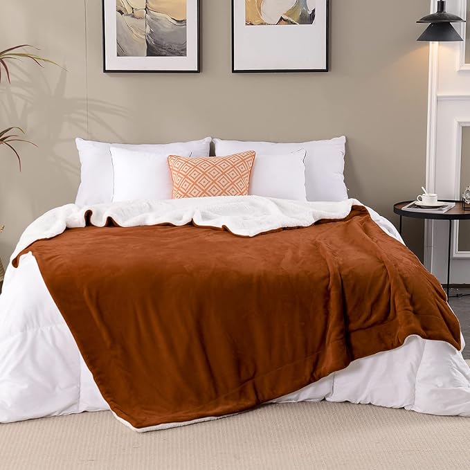 SOCHOW Sherpa Fleece Throw Blanket, Double-Sided Super Soft Luxurious Plush Blanket Twin Size 60 inchx80 inch, Caramel