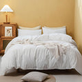 FOSSA White Duvet Cover Set, 100% Washed Cotton Linen Feel Super Soft Breathable Cozy 3 Pieces Bedding Sets Solid Off White Twin