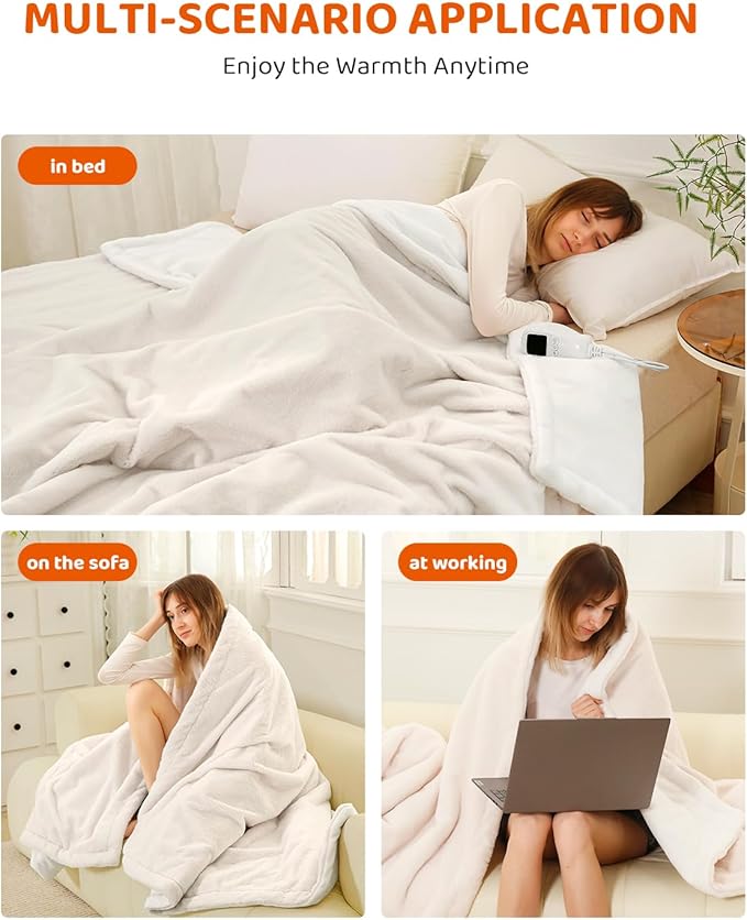 Heated Blanket Electric Blanket Twin Size, Super Soft Cozy Upgraded Flannel Heating Blanket with 9 Heating Levels & 1-9 Hours Auto Off, Fast Heating & Overheat Protection, 62" x 84", Blush White