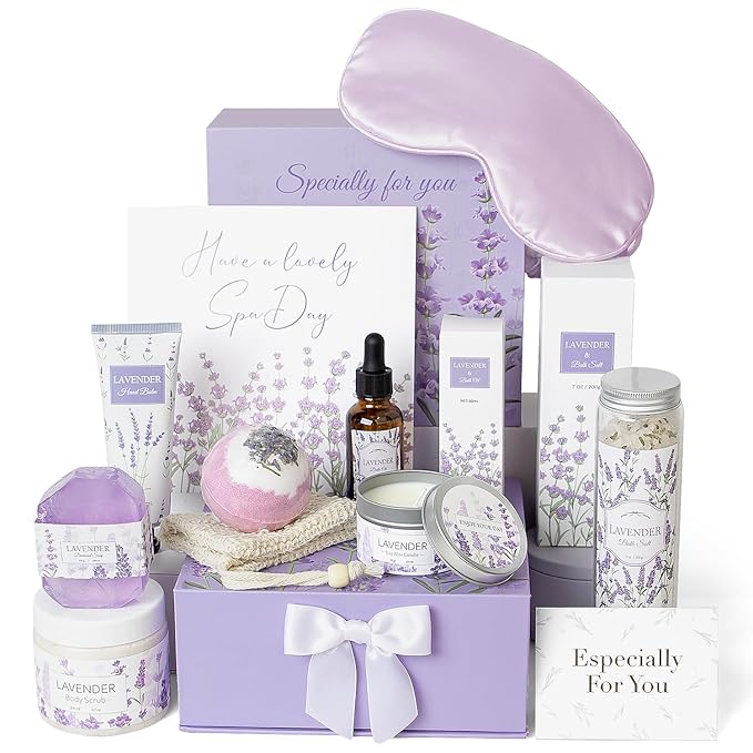 Lavender Spa Gifts Set, 11 Pcs Bath Gift Set for Women, Relaxing Spa Gifts, Home Spa Products, Birthday Gifts for Women Valentine's Day