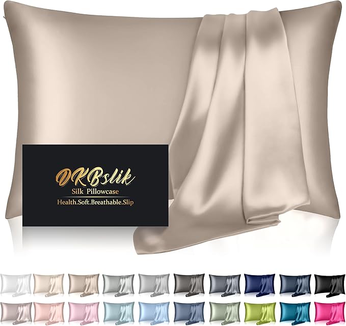 Silk Pillowcase for Hair and Skin, Mulberry Silk Pillow Cases Queen Size, Anti Acne Cooling Beauty Sleep Both Sides Natural Silk Satin Pillowcases with Hidden Zipper, Gifts for Women Men, Champagne