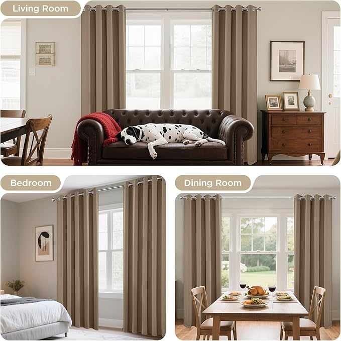Joydeco Blackout Curtains 72 Inch Length 2 Panels Set, Thermal Insulated Long Curtains& Drapes 2 Burg, Room Darkening Grommet Drapes for Living Room Bedroom Window (W52 x L72 Inch, Khaki)