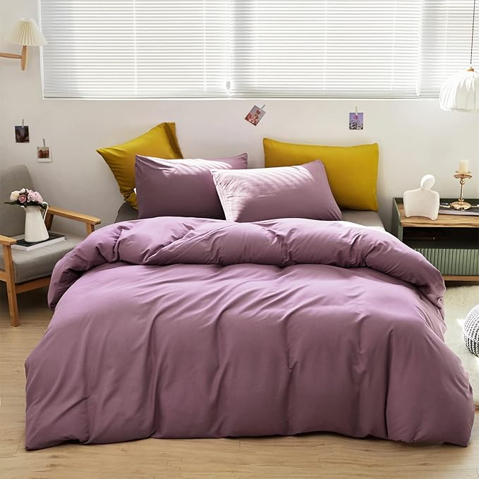 Cottonight Purple Comforter Set Queen Pale Mauve Bedding Comforter Set Full Solid Modern Dusty Lilac Purple Blanket Quilts Breathable 3 Piece Purple Comforter Set for Women Adults