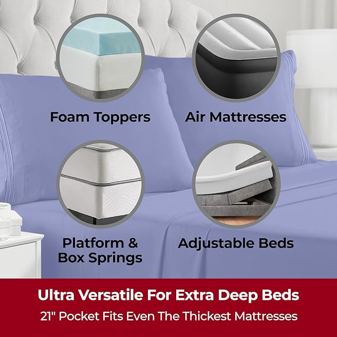 Mellanni Extra Deep Twin XL Sheets - 3 PC Iconic Collection Bedding - Hotel Luxury, Ultra Soft, Cooling Bed Sheets - Wrinkle, Fade, Stain Resistant (Twin Extra Long, Royal Blue)