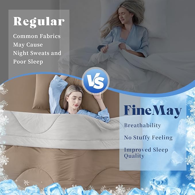 Cooling Comforter King Size, Double-Sided Cooling Blanket for Hot Sleepers & Night Sweats, Arc-Chill Q-Max > 0.4 Breathable Ice Blanket, Lightweight Cold Comforter (108''x90'', Brown)