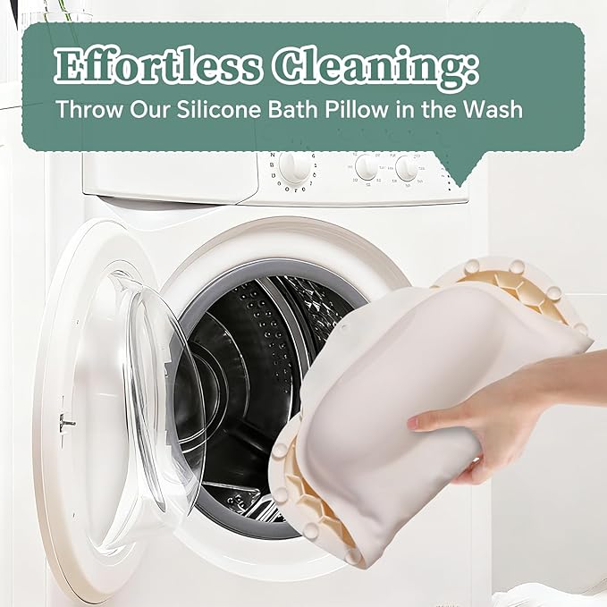 Silicone Bath Pillow for Tub Adults, 4D Air-Cushion Bathtub Pillow for Head Neck and Back Support, Non-Slip Suction Cups, Quick-Drying Waterproof Spa Pillow, Easy to Clean & Store